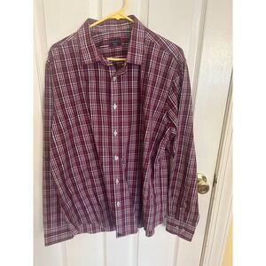 UNTUCKit‎ Burgundy & Blue  Plaid 100% Cotton Button Down Wrinkle Free LS Size XL